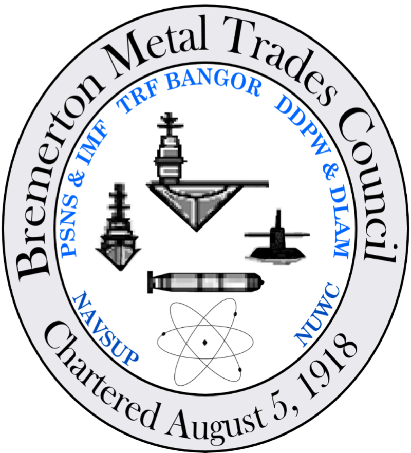 A circular logo for the bremerton metal trades council.